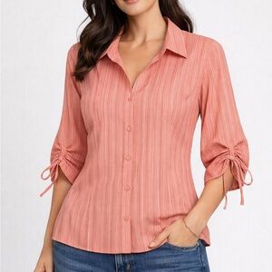 Elegant Coral Button Down Shirt for Women